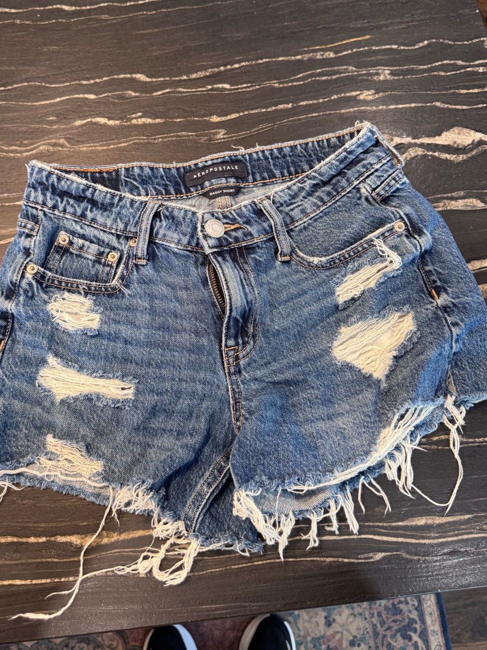 Denim Distressed Women’s Shorts - Aeropostale - Blue